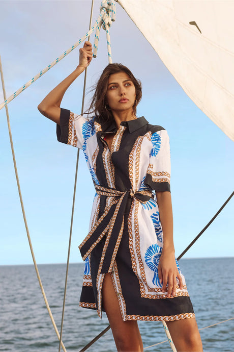 Caletta Linen Dress | Blue Shell Print