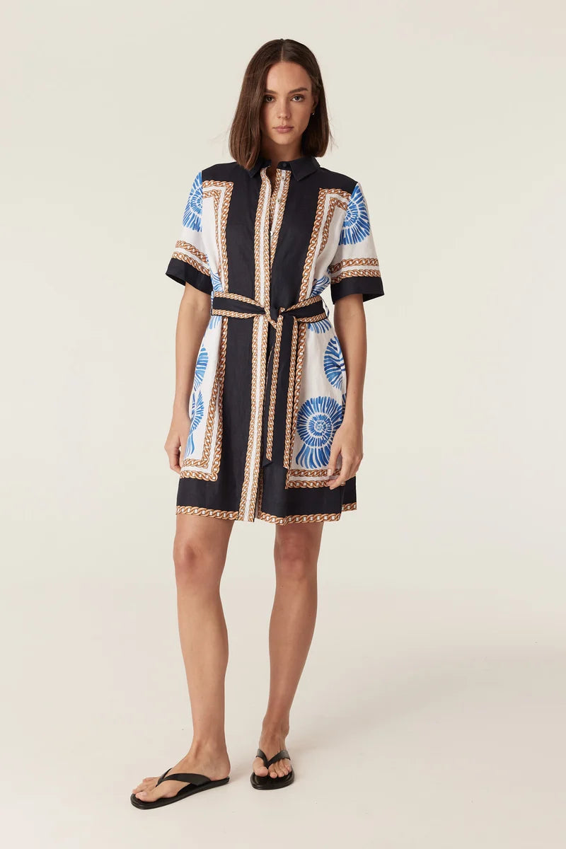 Caletta Linen Dress | Blue Shell Print