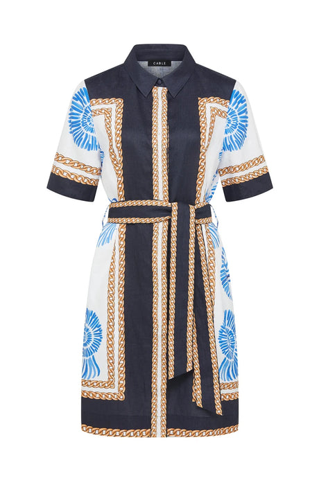 Caletta Linen Dress | Blue Shell Print