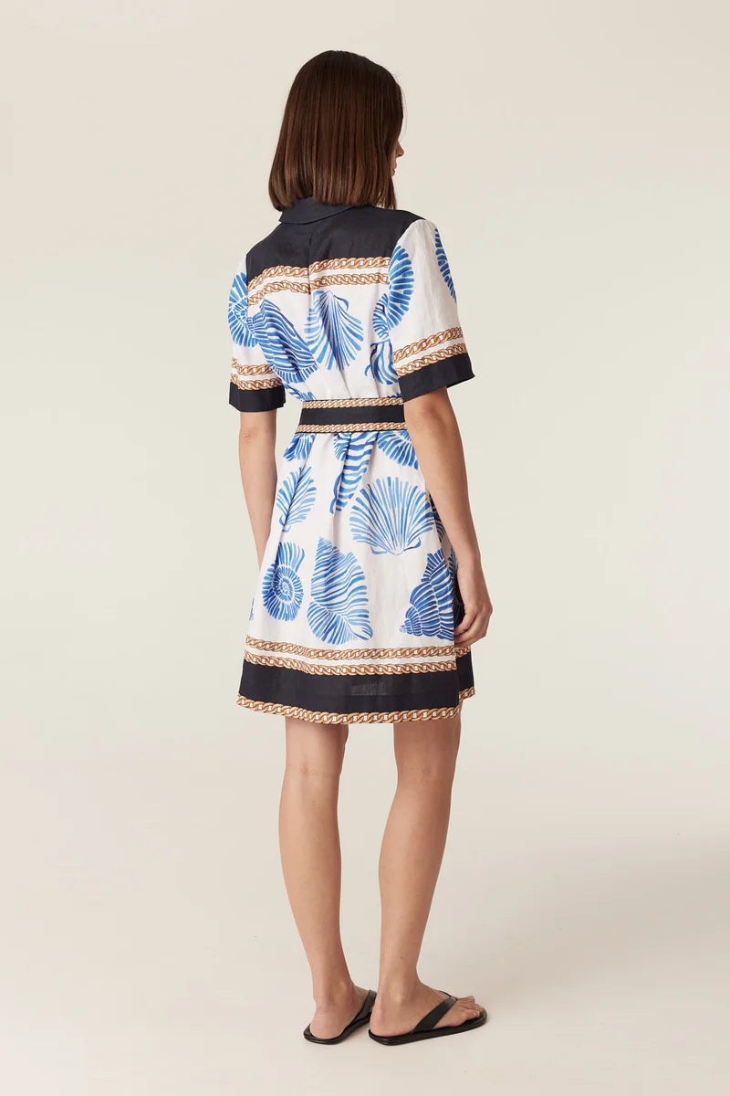 Caletta Linen Dress | Blue Shell Print