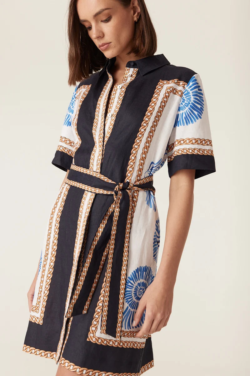 Caletta Linen Dress | Blue Shell Print