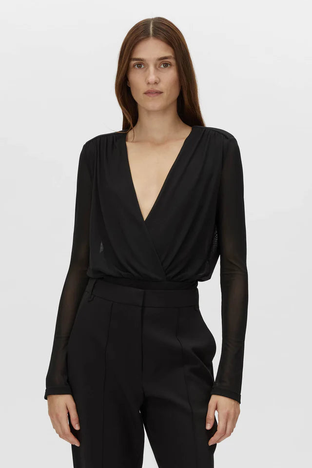 Ervina V-Neck Bodysuit | Black