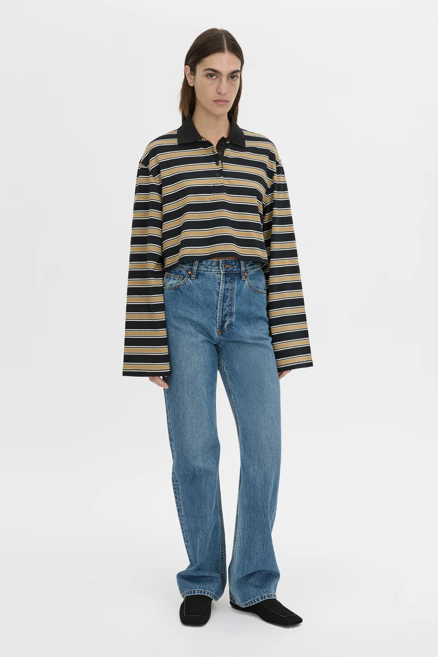 Liat Stripe Crop Polo Top | Black Stripe