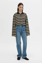 Liat Stripe Crop Polo Top | Black Stripe