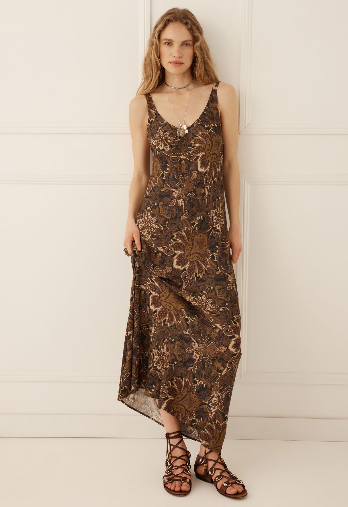 Damask Bias Dress | Walnut Brown