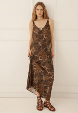 Damask Bias Dress | Walnut Brown