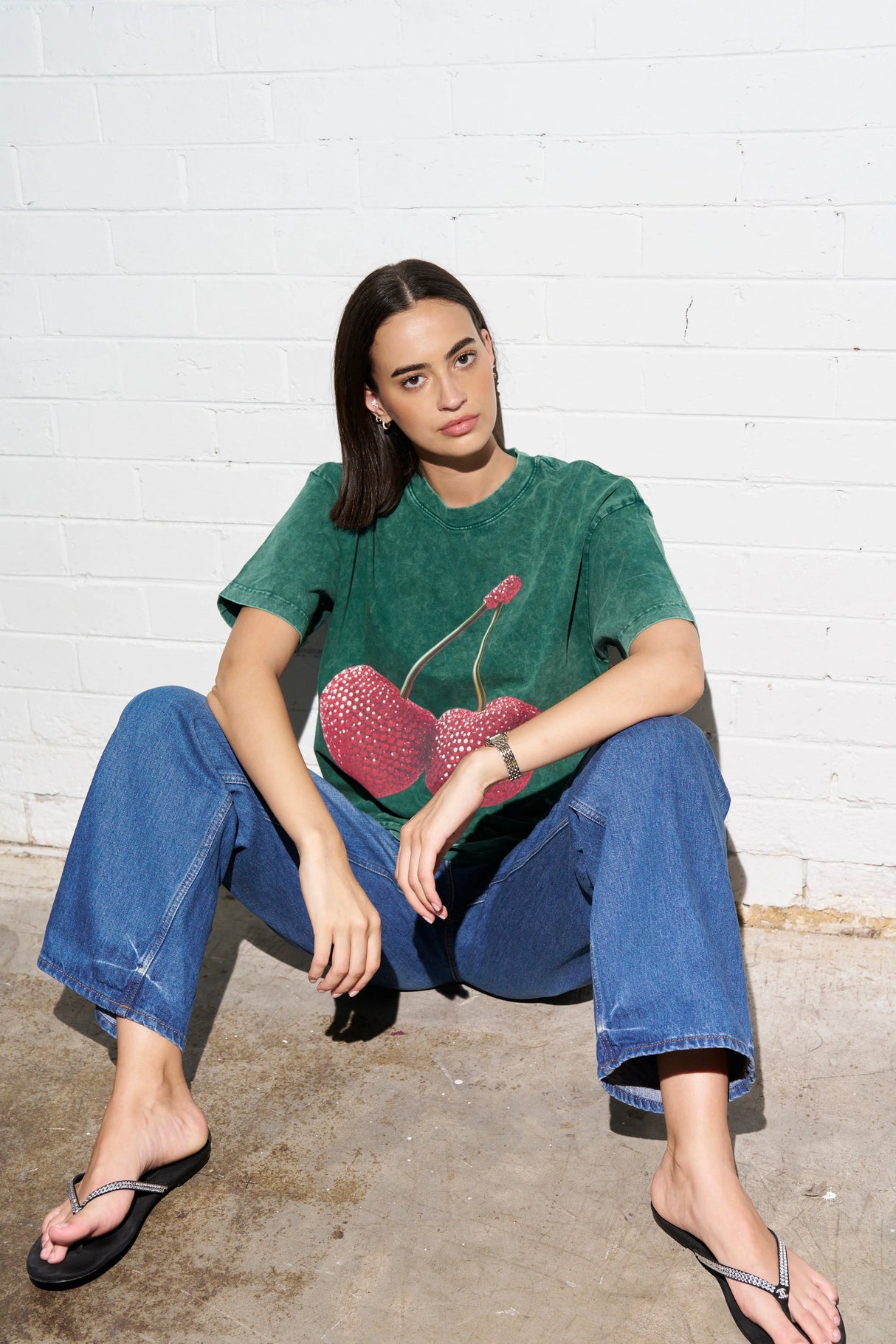 Cherry Baby Acid Wash T-Shirt | Green