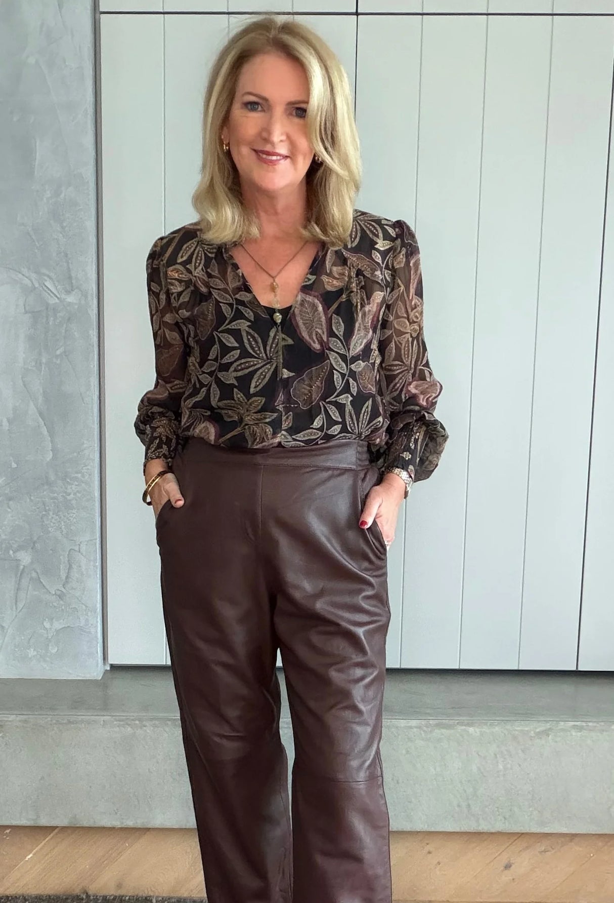 Freya Sheer Viscose Blouse with Embelished Neck Detail | Dark Tropique
