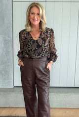 Freya Sheer Viscose Blouse with Embelished Neck Detail | Dark Tropique