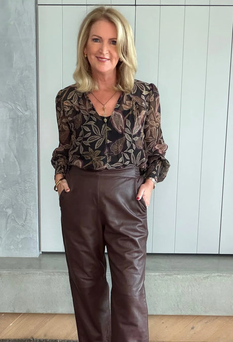 Freya Sheer Viscose Blouse with Embelished Neck Detail | Dark Tropique