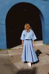 Striped Poplin Caped Skirt | Blue