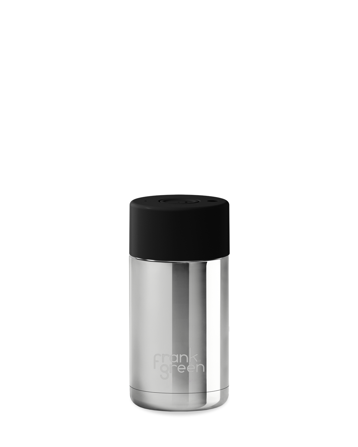 12oz Ceramic Reusable Cup with push Button Lid | Chrome Silver/Midnight