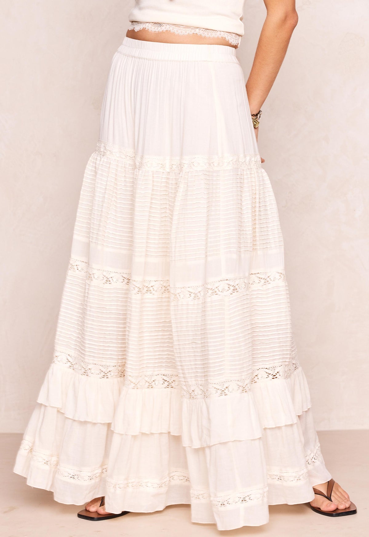 Ines Tiered Midi Skirt | Light Sand