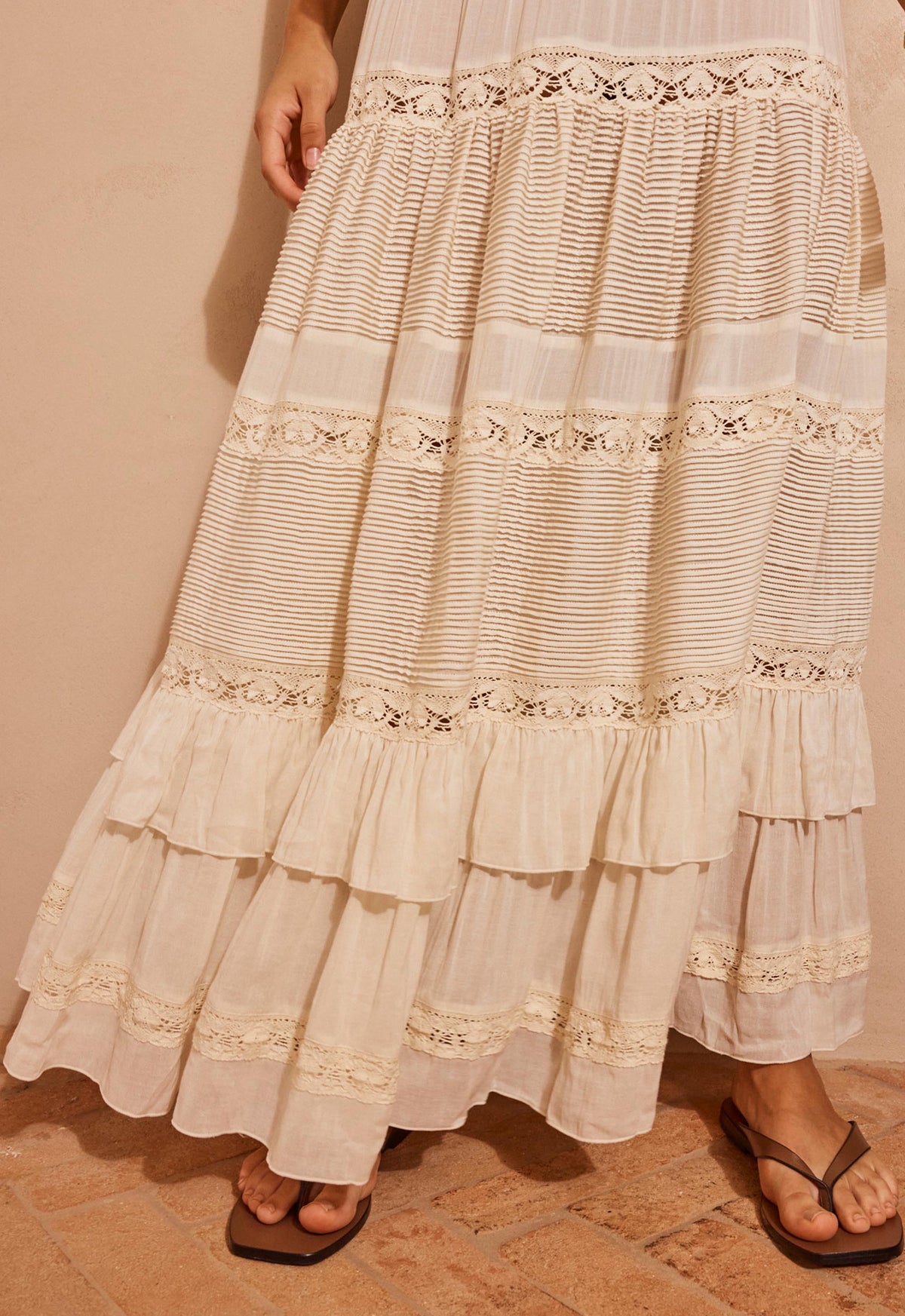 Ines Tiered Midi Skirt | Light Sand