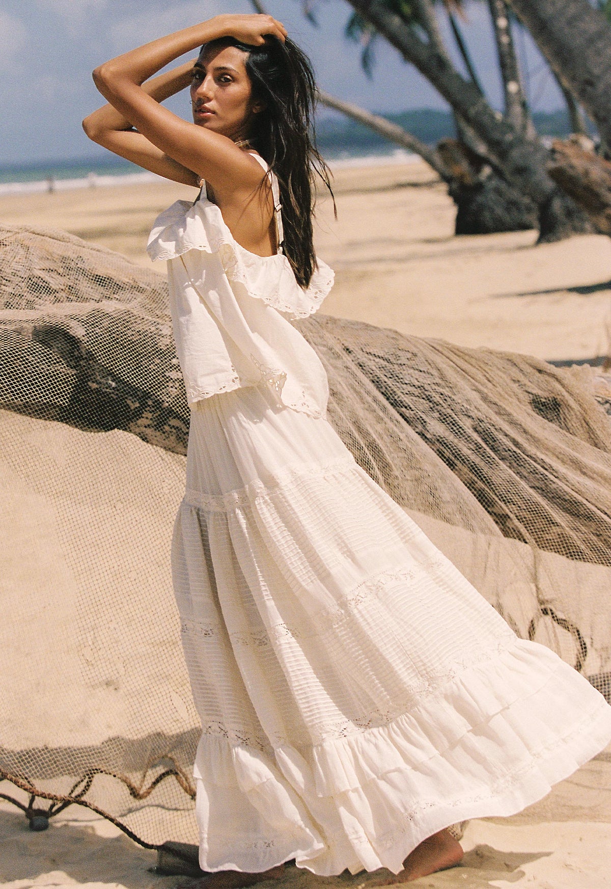Ines Tiered Midi Skirt | Light Sand