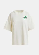 Off White and Green Cotton T-shirt with Beaded embroidery