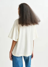 Off White and Green Cotton T-shirt with Beaded embroidery