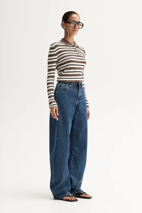 Ana Long Sleeve Polo | Chocolate Multi Stripe