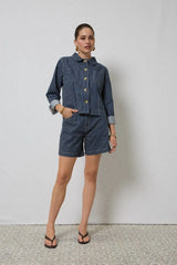 Zola Long Denim Shorts | Indigo Stripe