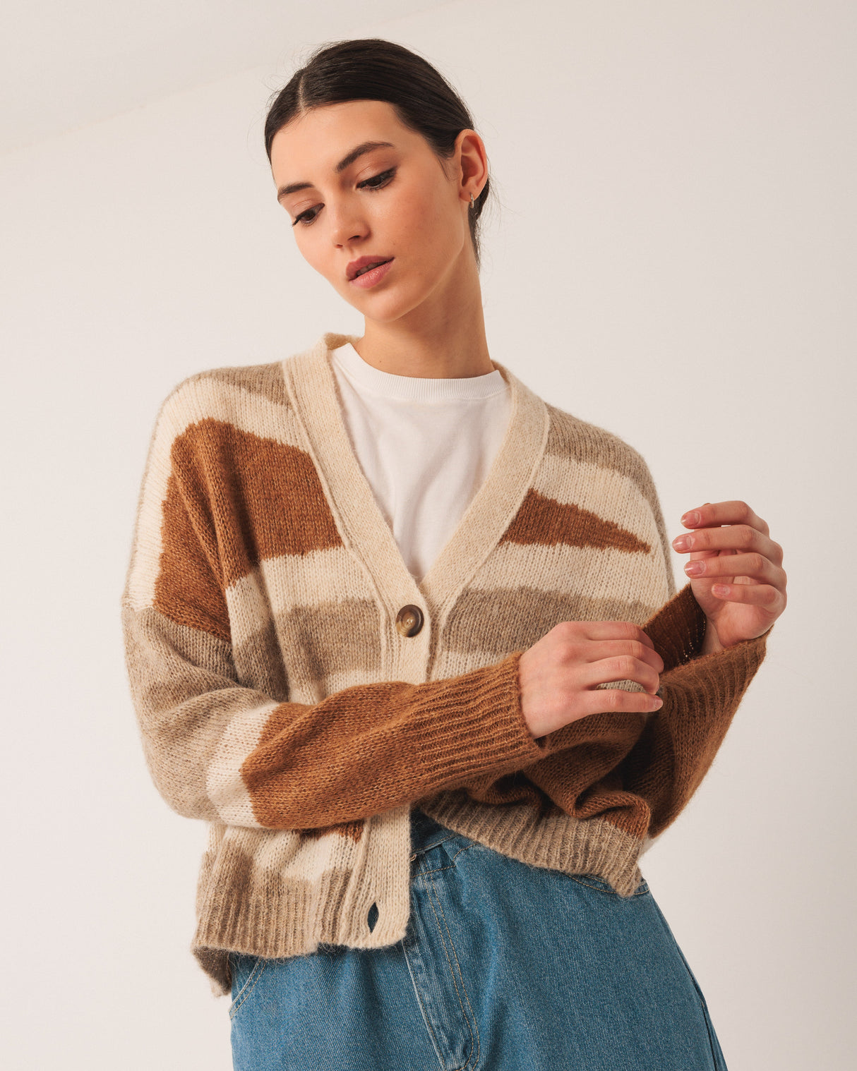 Intarsia Alpaca Jacket | Camel