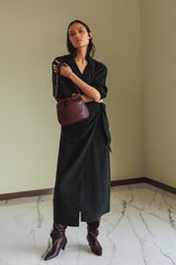 Gathered Leather Bag | Eggplant