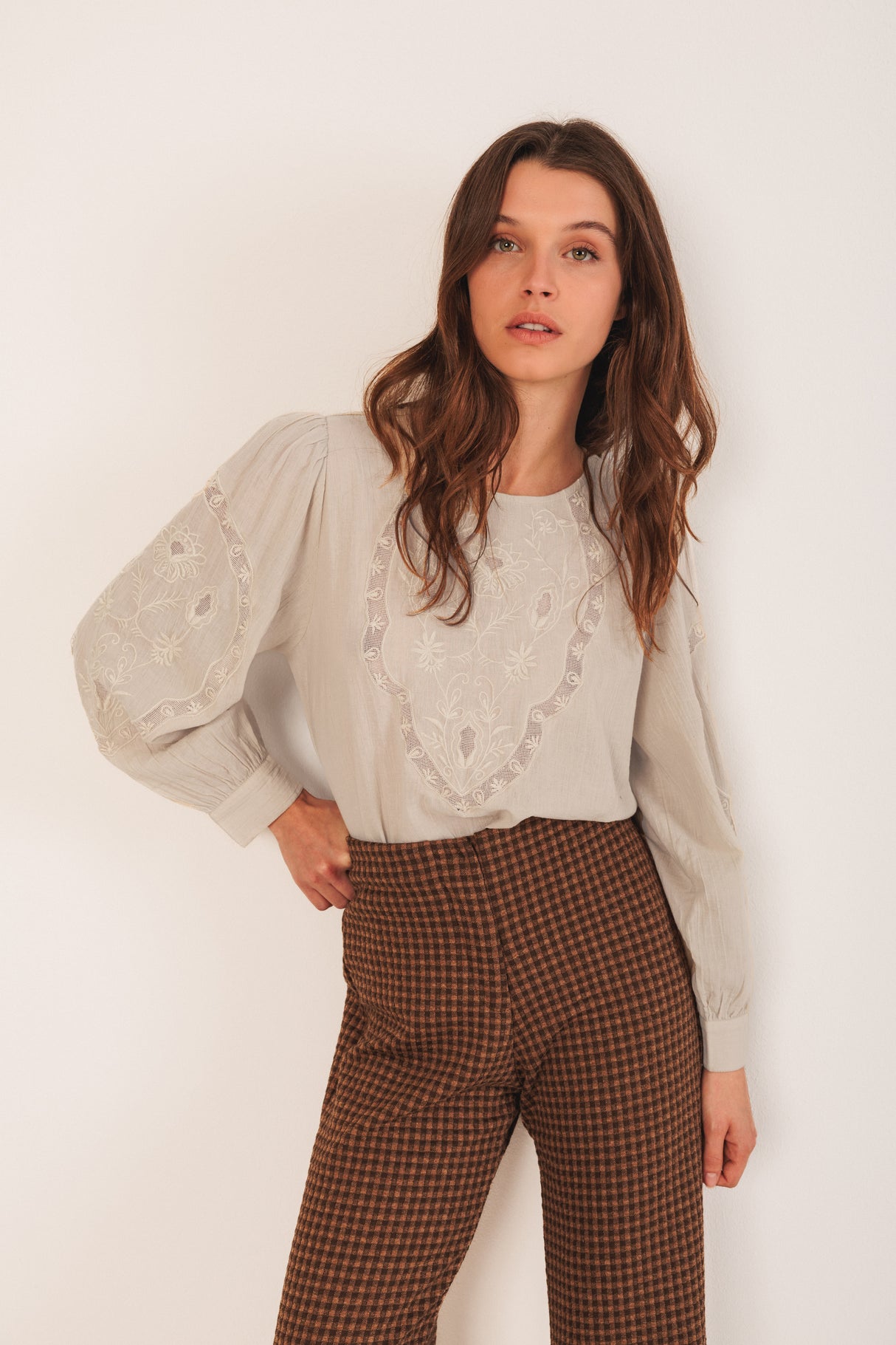 Embroidered Cotton Blouse  | Stone