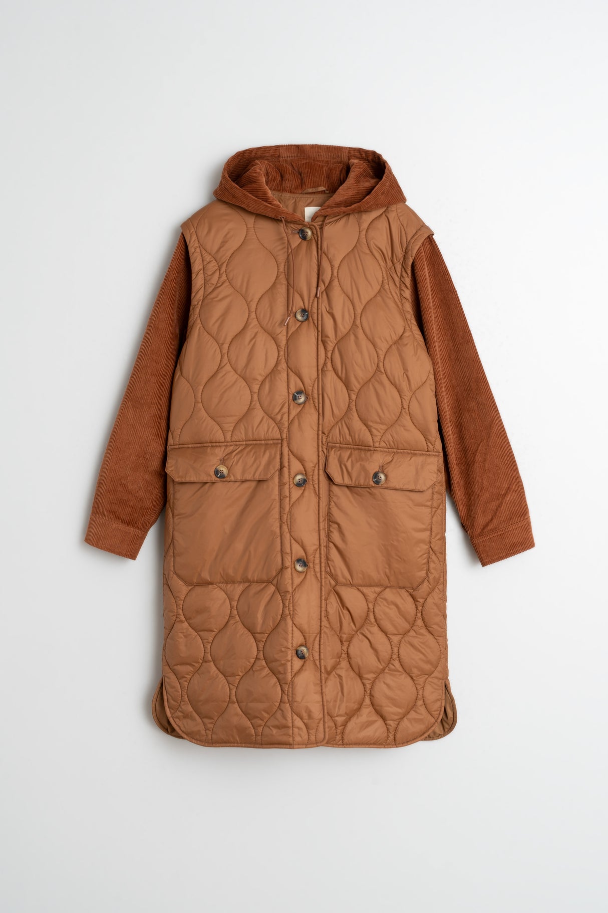 Combination Quilted Coat | Almond
