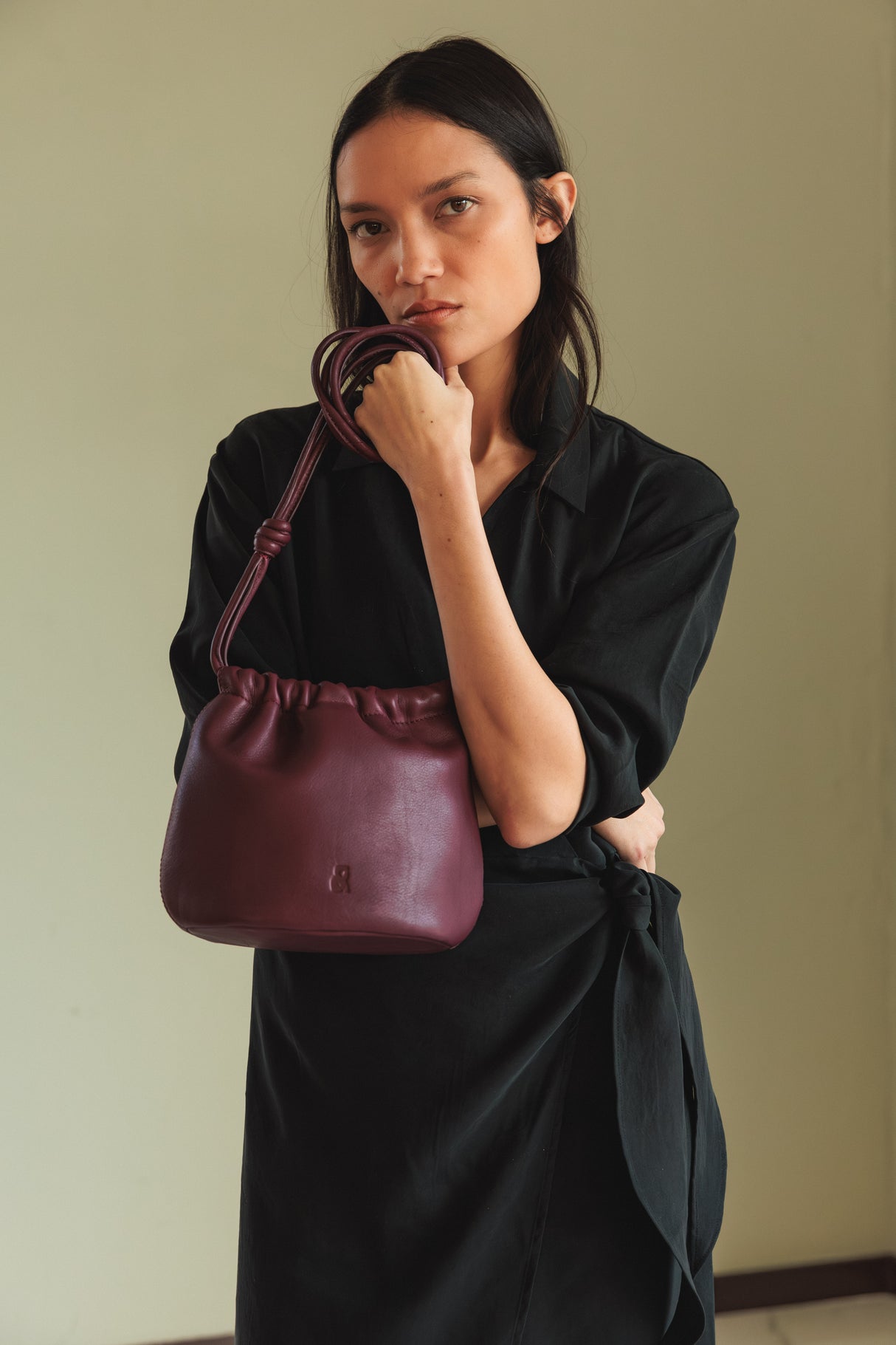 Gathered Leather Bag | Eggplant