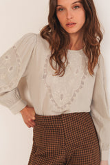 Embroidered Cotton Blouse  | Stone