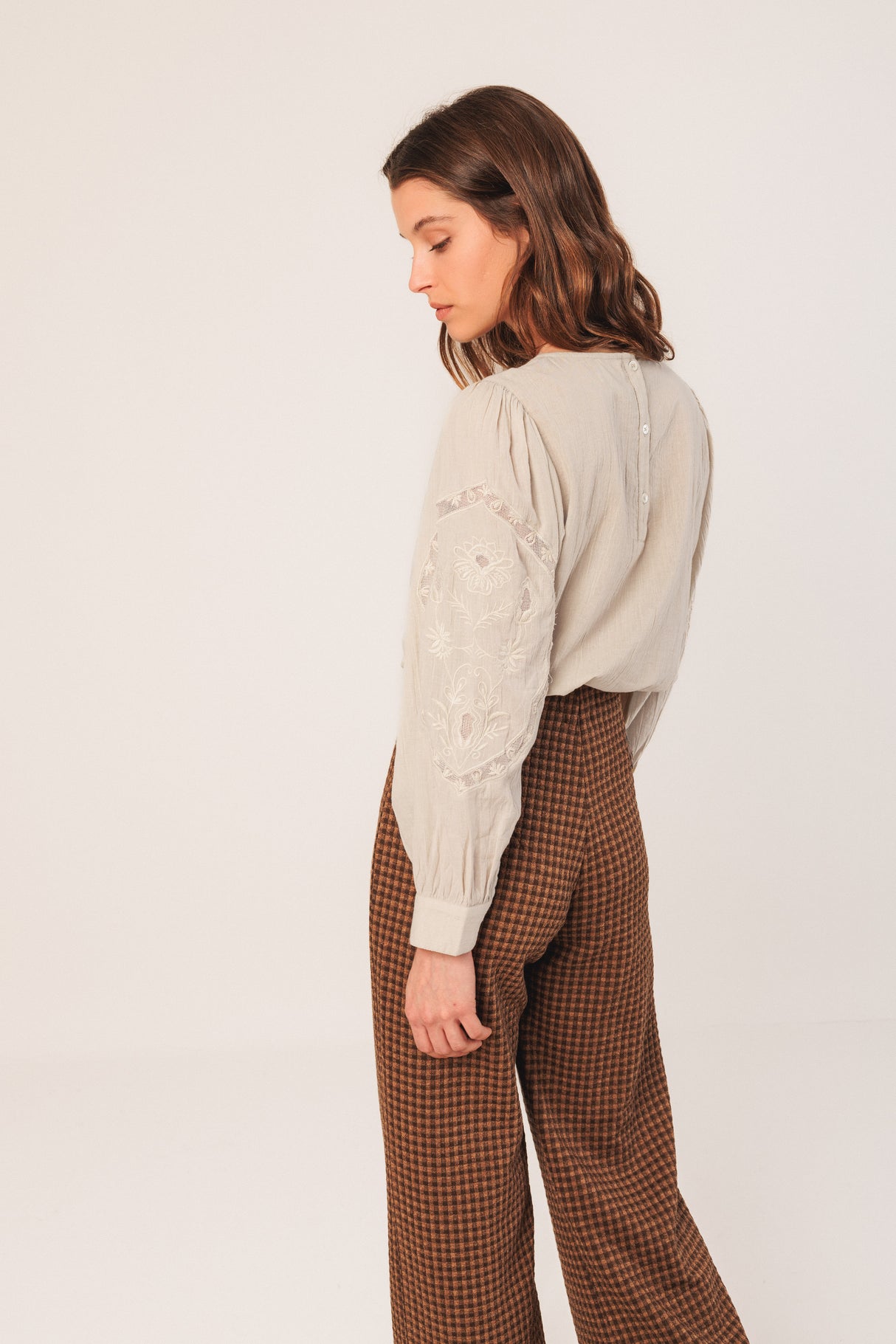 Embroidered Cotton Blouse  | Stone