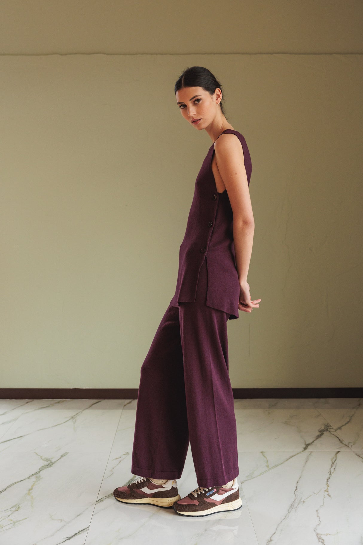 Long Buttoned Vest | Eggplant