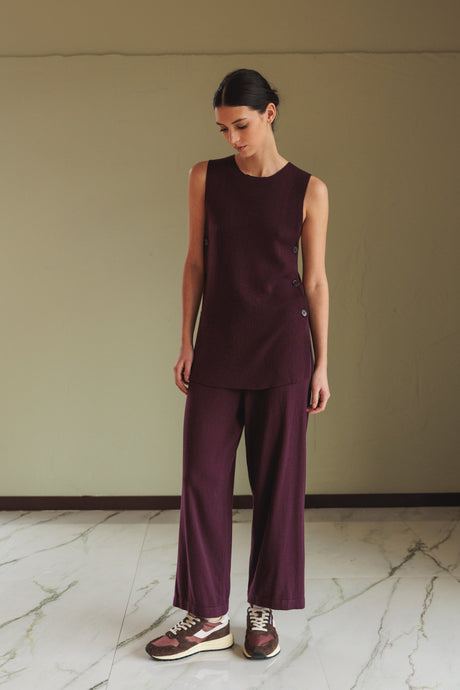 Long Buttoned Vest | Eggplant