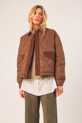 Retro Quilted Biker Jacket | Almond