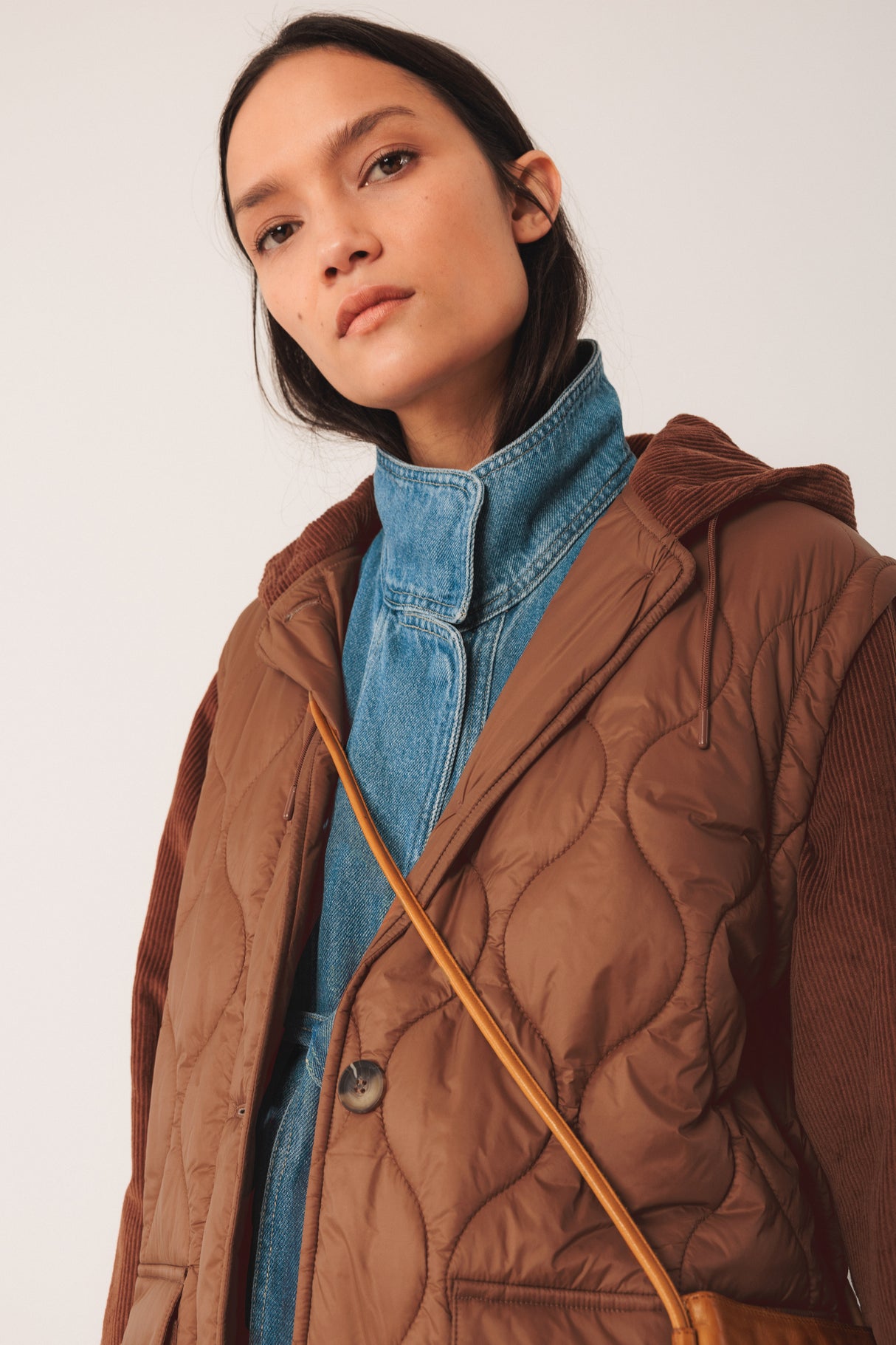 Combination Quilted Coat | Almond