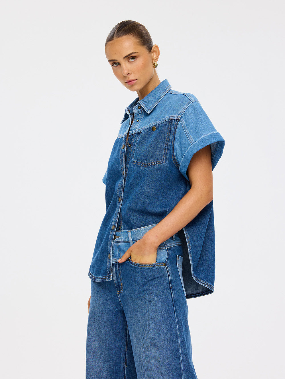 Coralie Denim Shirt | Two Tone Blue