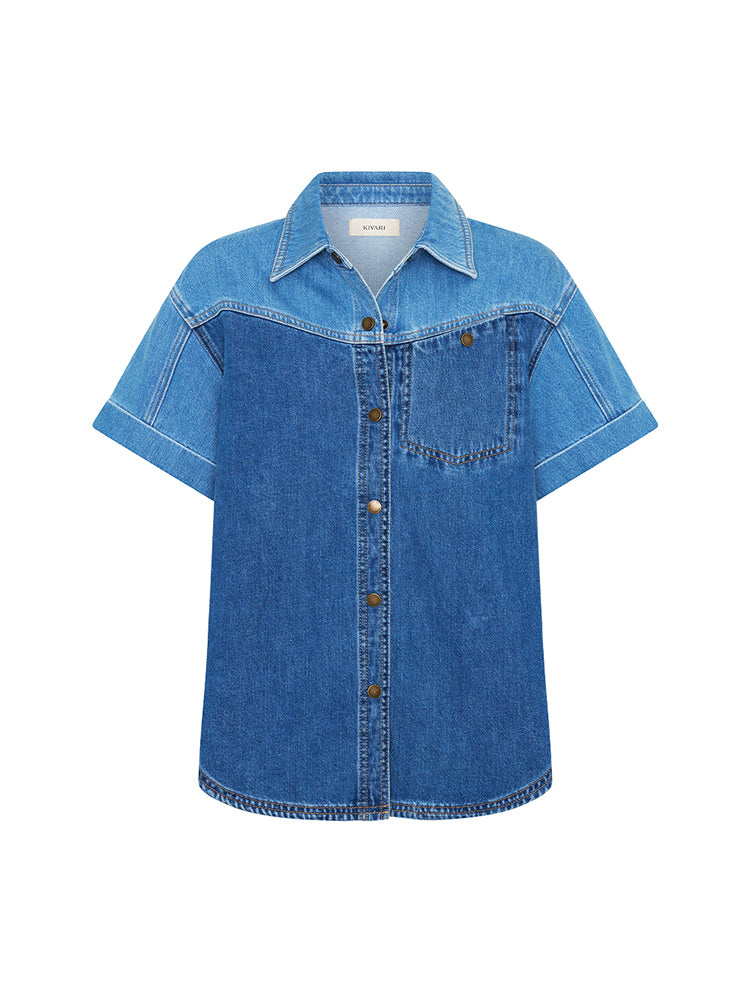 Coralie Denim Shirt | Two Tone Blue