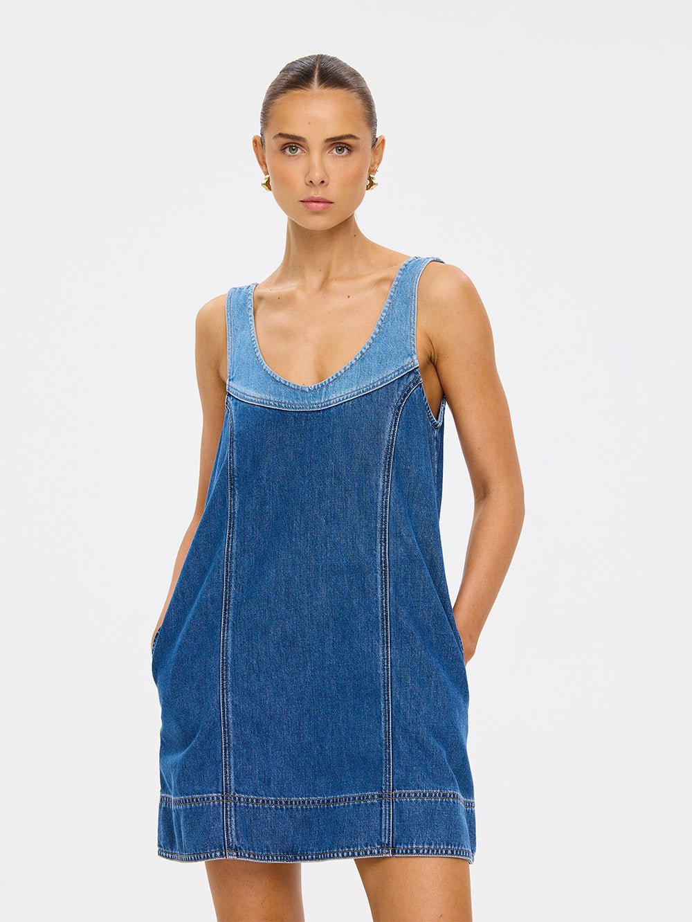 Coralie Denim Mini Dress | Two Tone Blue