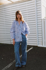 Pinstripe Cotton Embroidered Shirt | Blue