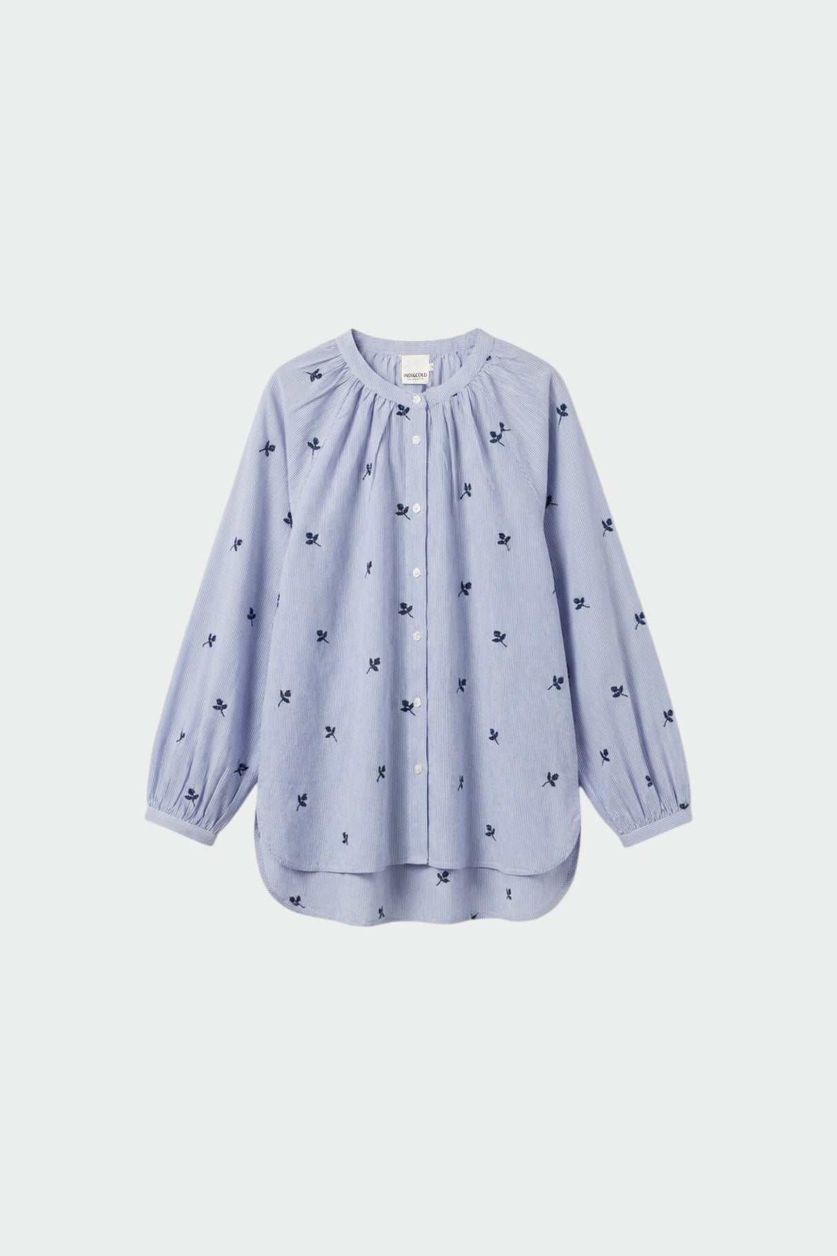 Pinstripe Cotton Embroidered Shirt | Blue