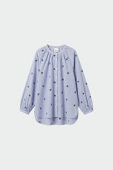 Pinstripe Cotton Embroidered Shirt | Blue