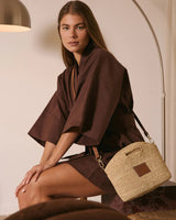 Leather Trimmed Raffia Mini