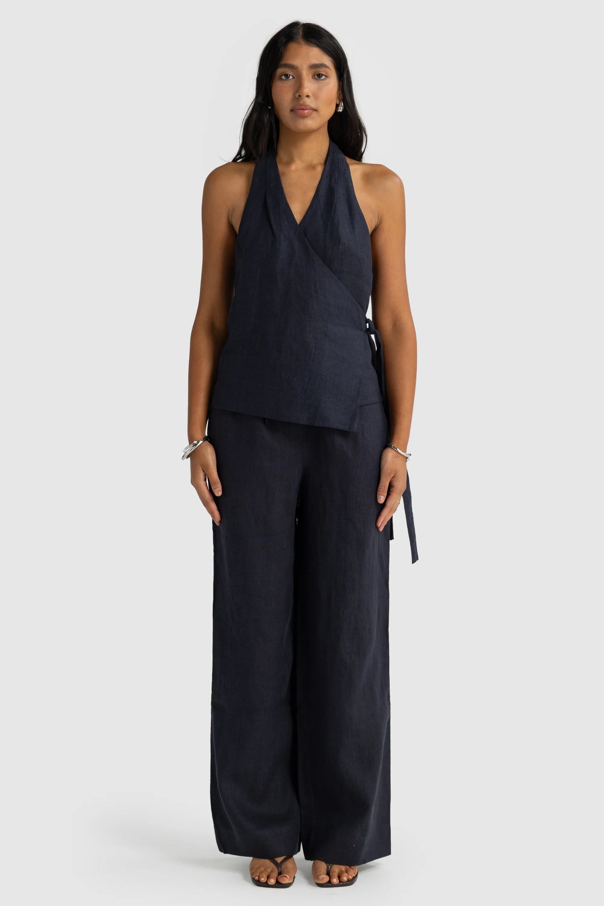 Elise Linen Wrap Top | French Navy
