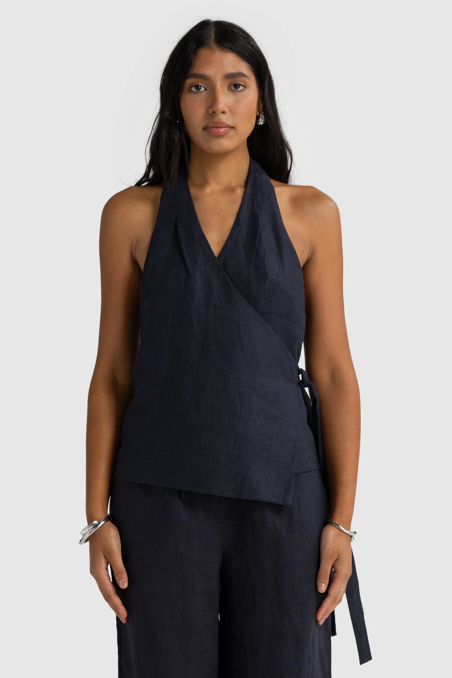 Elise Linen Wrap Top | French Navy
