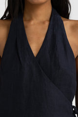Elise Linen Wrap Top | French Navy
