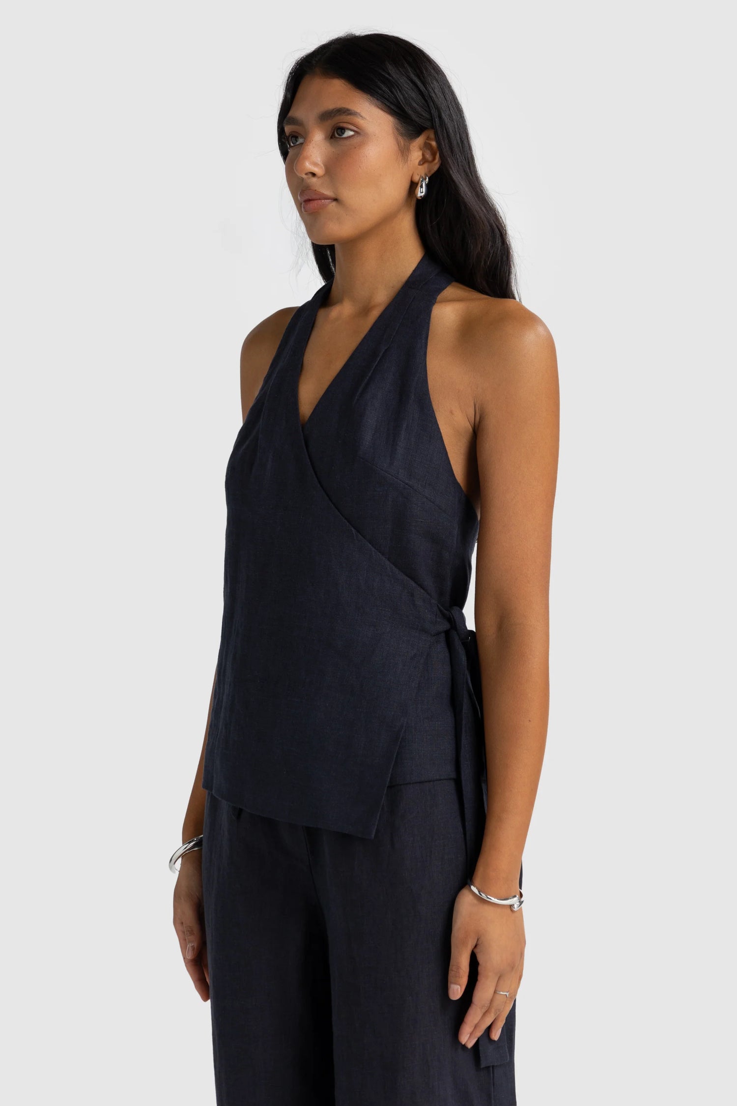 Elise Linen Wrap Top | French Navy