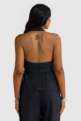 Elise Linen Wrap Top | French Navy
