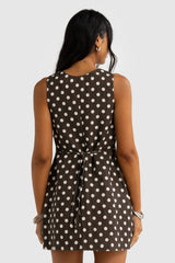 Koda Linen Mini Dress | Carob Polkadot