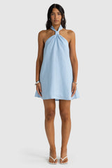 Mira Linen Halter Mini Dress | Powder Blue
