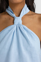 Mira Linen Halter Mini Dress | Powder Blue
