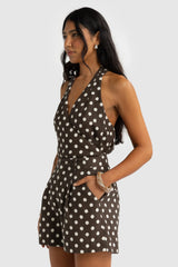 Savannah Linen Shorts | Carob Polkadot